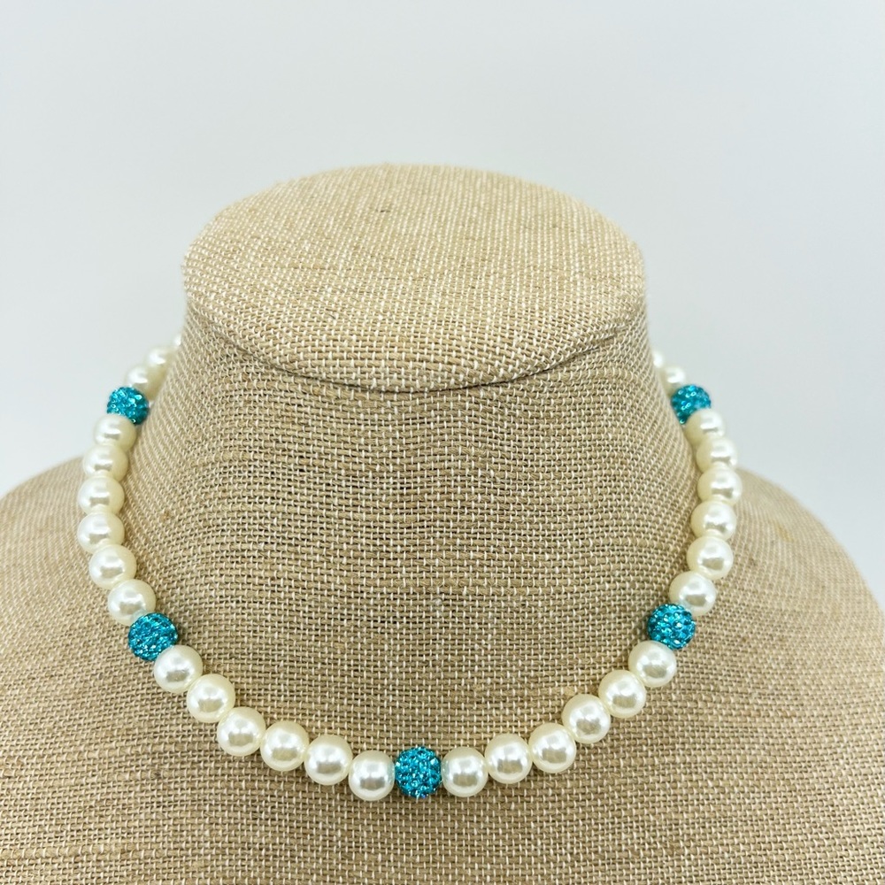 New Faux Pearl & Shamballa Beaded Necklace / MLB Pollyanna Necklace